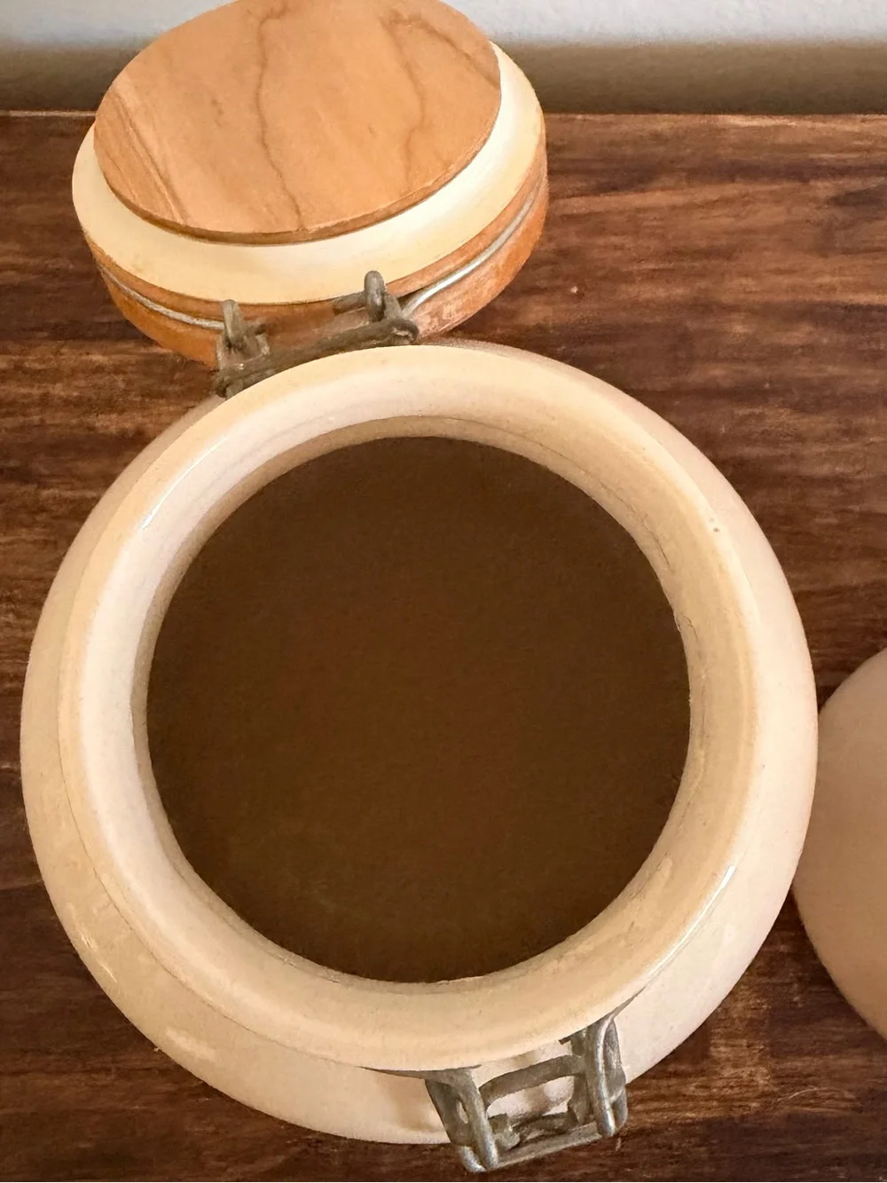 Vintage Cream Ceramic Cow Canisters with Wood Lids